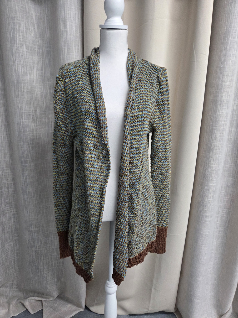 BKE Multicolor Knit Cardigan Green Brown Boho Size L